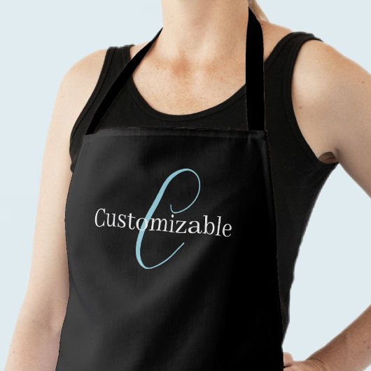 Tablier Monogramme de script cursif éditable Noir Bleu Bla