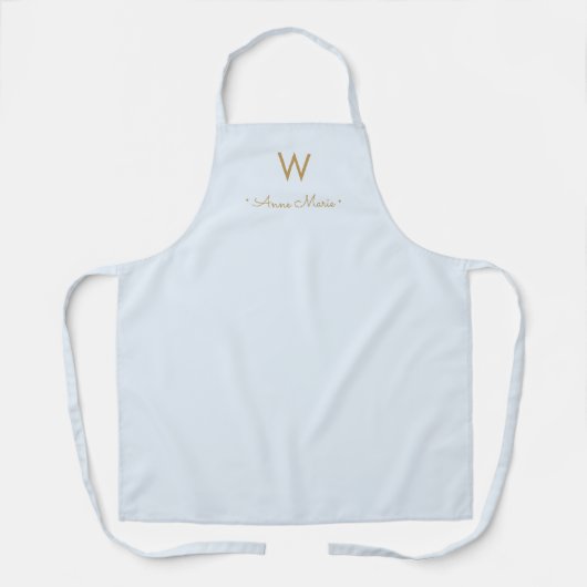 Tablier Monogramme de script en or bleu clair moderne (Recto)