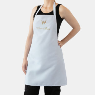 Tablier Monogramme de script en or bleu clair moderne