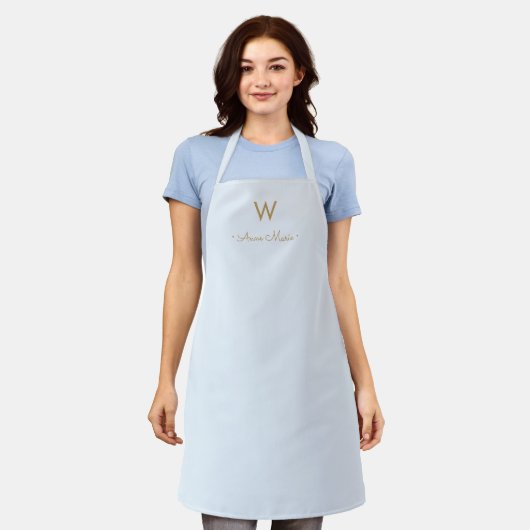 Tablier Monogramme de script en or bleu clair moderne (Porté)