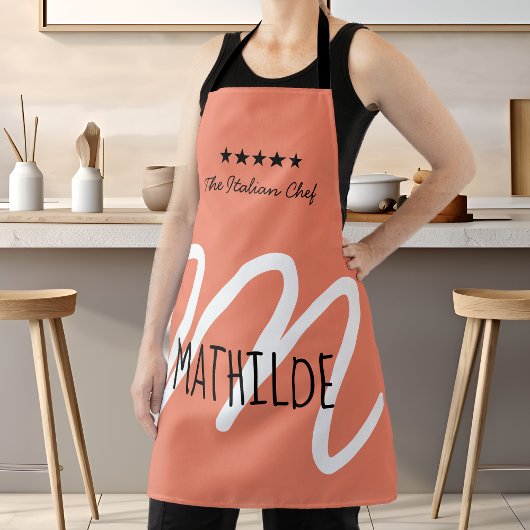 Tablier Monogramme de script moderne rose noir personnalis