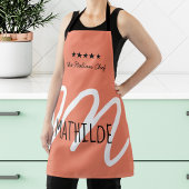 Tablier Monogramme de script moderne rose noir personnalis