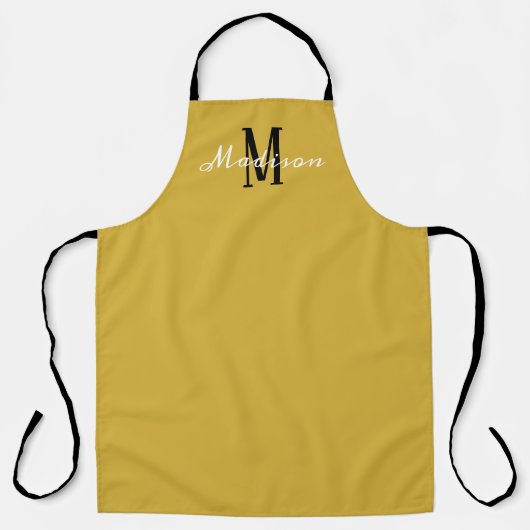 Tablier Monogramme de script or jaune moderne personnalisé (Recto)