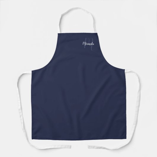 Tablier Monogramme de script personnalisé et nom Navy Blue (Recto)