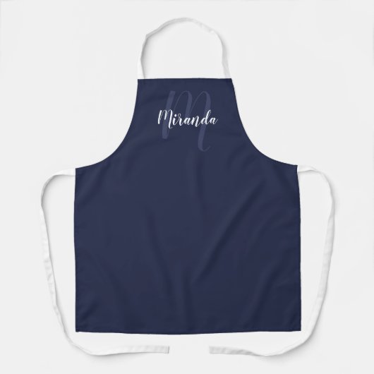 Tablier Monogramme de script personnalisé et nom Navy Blue (Recto)
