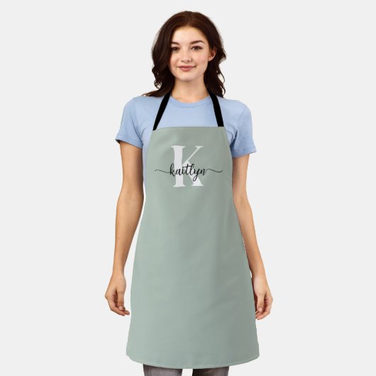 Tablier Monogramme de script vert Sage (Porté)