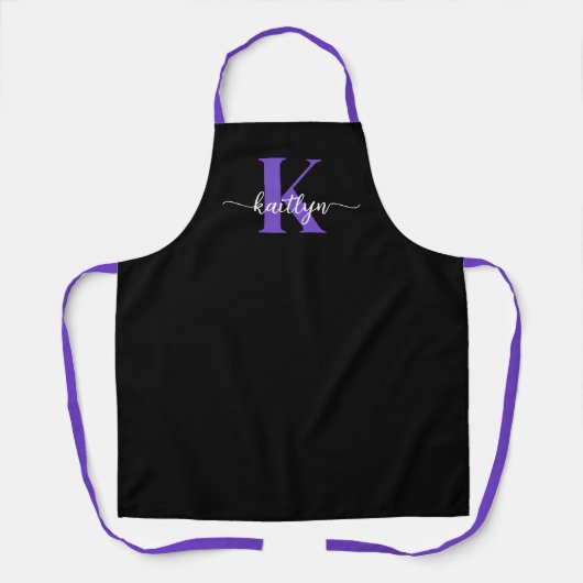 Tablier Monogramme de script violet noir (Recto)