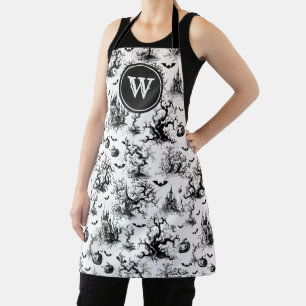 Tablier Monogramme de toile d'Halloween noir et blanc