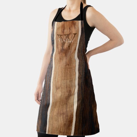 Tablier Monogramme de ton en bois rustique Bande verticale (Insitu)