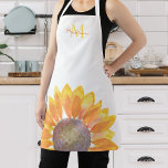 Tablier Monogramme de tournesol<br><div class="desc">Ce tablier joyeux est décoré d'un tournesol jaune aquarelle et d'un monogramme en typographie élégante. Il est facilement personnalisable et fait un grand cadeau pour un amoureux du tournesol. Aquarelle originale © Michele Davies.</div>