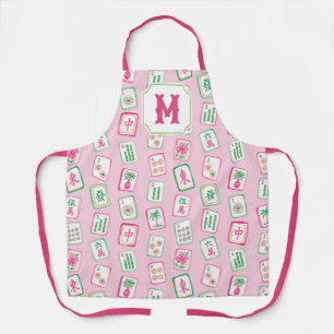 Tablier Monogramme de tuiles de Mahjong Rose & Vert Palm B