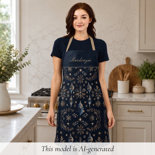 Tablier Monogramme de vacances de Noël bleu élégant