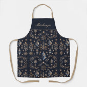 Tablier Monogramme de vacances de Noël bleu élégant (Recto)