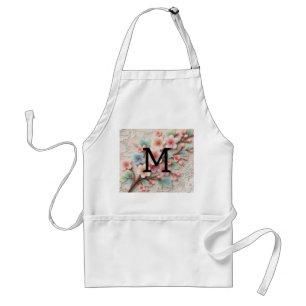 Tablier Monogramme dentelle rose floral pastel fleurs de c