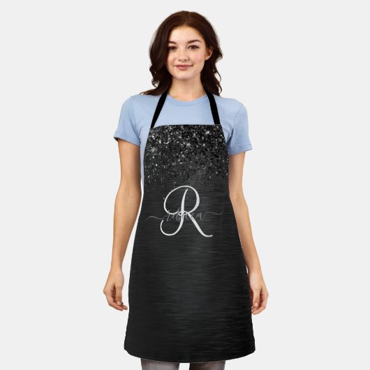 Tablier Monogramme d'étincelle à Parties scintillant noire (Porté)
