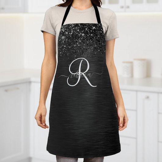 Tablier Monogramme d'étincelle à Parties scintillant noire