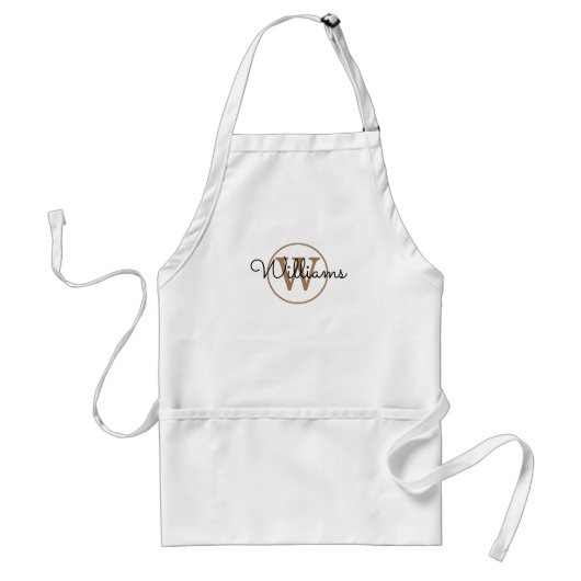 Tablier Monogramme d'or noir moderne Nom de famille (Devant)