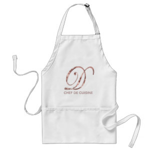 Tablier Monogramme d'or rose D Chef de Cuisine ou votre te