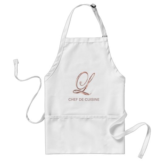 Tablier Monogramme d'or rose L Chef de Cuisine ou votre te (Devant)