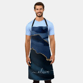 Tablier Monogramme doré géode d'agate bleu marine (Porté)
