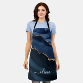 Tablier Monogramme doré géode d'agate bleu marine (Porté)
