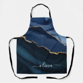 Tablier Monogramme doré géode d'agate bleu marine (Recto)