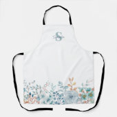 Tablier Monogramme Elégant bleu Floral Tout-En-Plan (Recto)