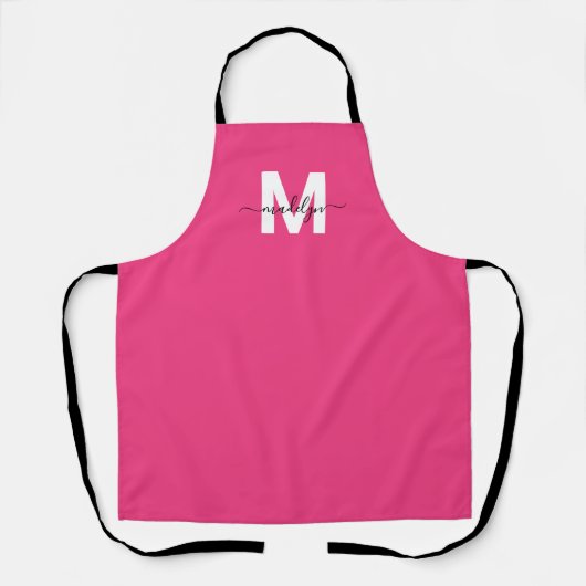 Tablier Monogramme Élégant Minimaliste Moderne Rose (Recto)