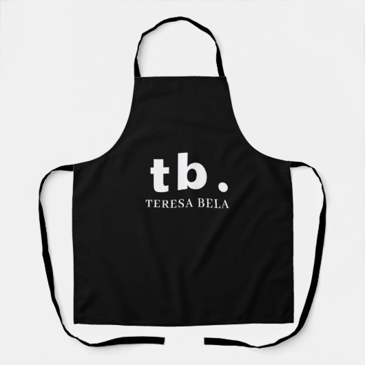 Tablier Monogramme Élégant Minimaliste Noir & Blanc (Recto)