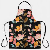 Tablier Monogramme Elegant noir Aquarelle Flower (Recto)
