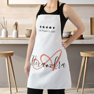 Tablier Monogramme Élégant Nom de Meilleur Chef en Corail 