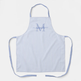 Tablier Monogramme Élégant Nom Rayure Bleue