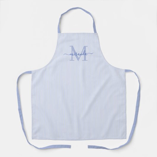 Tablier Monogramme Élégant Nom Rayure Bleue (Recto)