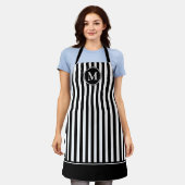 Tablier Monogramme Élégant Rayures Noires et Blanches (Porté)
