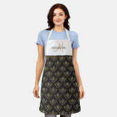 Tablier Monogramme élégant, reine d'abeille, noir et or (Porté)