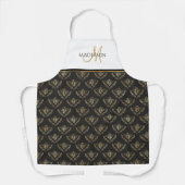 Tablier Monogramme élégant, reine d'abeille, noir et or (Recto)