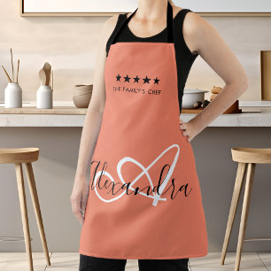 Tablier Monogramme Élégant Rose Blanc Meilleur Nom de Chef