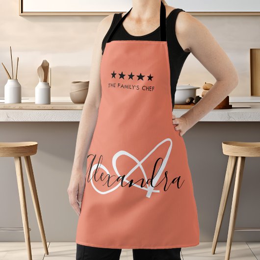 Tablier Monogramme Élégant Rose Blanc Script Meilleur Chef