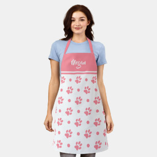 Tablier Monogramme Empreintes de pattes et Pois roses et b