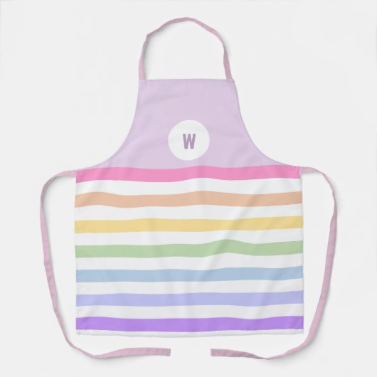 Tablier Monogramme en Blanc Cirque Pastel Arc-en-ciel rayu (Recto)