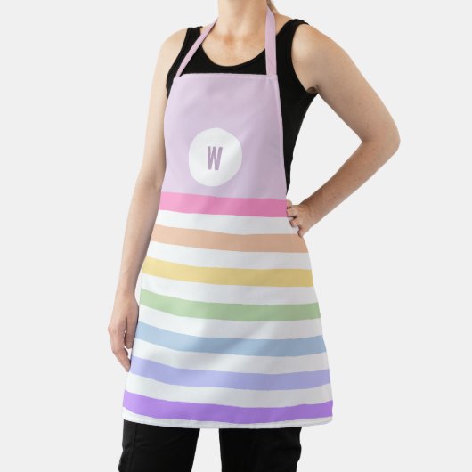 Tablier Monogramme en Blanc Cirque Pastel Arc-en-ciel rayu (Insitu)