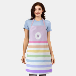Tablier Monogramme en Blanc Cirque Pastel Arc-en-ciel rayu