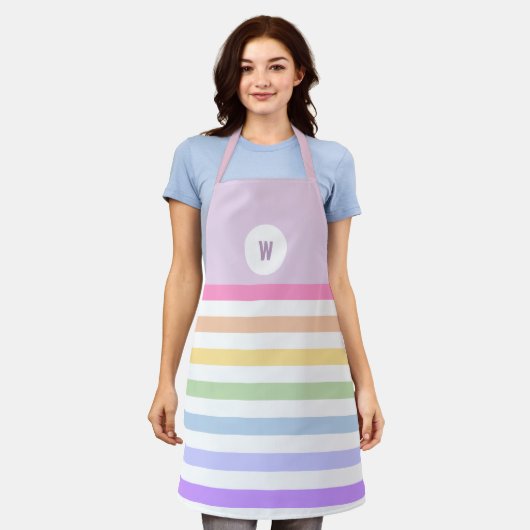 Tablier Monogramme en Blanc Cirque Pastel Arc-en-ciel rayu (Porté)