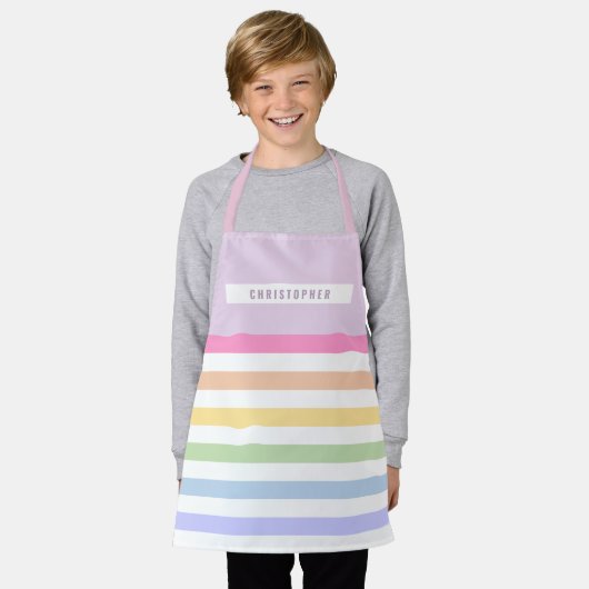Tablier Monogramme en Blanc Cirque Pastel Arc-en-ciel rayu (Porté)