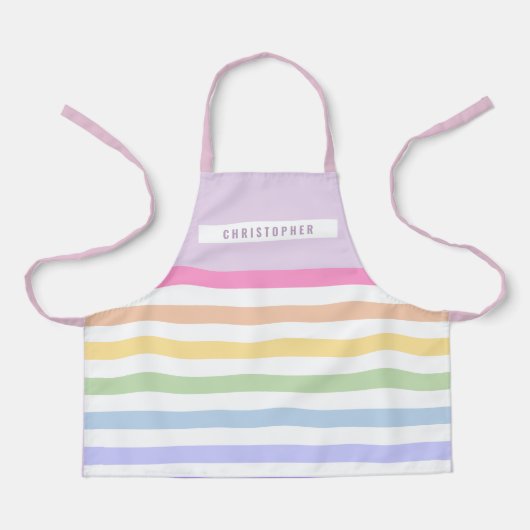 Tablier Monogramme en Blanc Cirque Pastel Arc-en-ciel rayu (Recto)