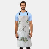 Tablier Monogramme en bois vieilli avec couronne de Magnol (Porté)