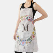 Tablier Monogramme en bois vieilli Fleurs blanches (Insitu)