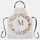 Tablier Monogramme en bois vieilli Fleurs blanches (Recto)