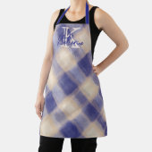 Tablier Monogramme en vichy plaid bleu crème calligraphie (Insitu)