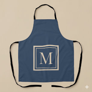 Tablier Monogramme encadré bleu personnalisé et vanille